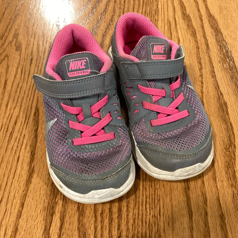 Nike Gray and Pink Sneakers with Velcro Strap